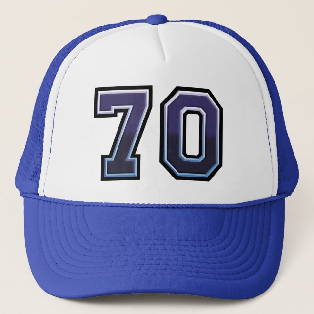 70th Birthday Party Shades of Blue Trucker Hat (Front)