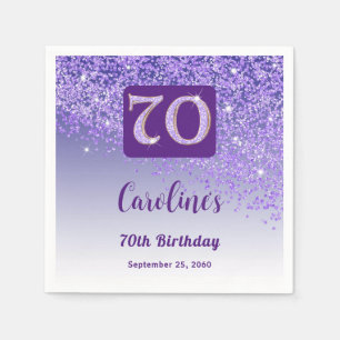 70th Birthday Party Sparkle Purple Glitter Napkin