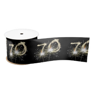 70th Birthday Party Sparklers on Black   Satin Ribbon
