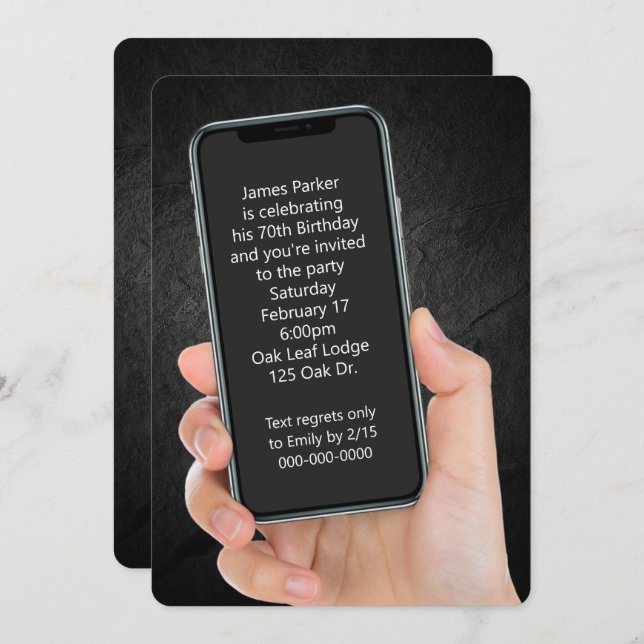 70th Birthday Party Text Message Invitation (Front/Back)