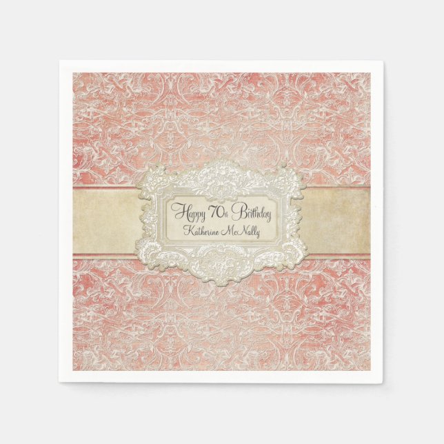 70th Birthday Party Vintage French Regency Lace Napkin (Front)
