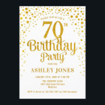 70th Birthday Party - White & Gold Invitation<br><div class="desc">70th Birthday Party Invitation.
Elegant design in white and faux glitter gold. Features stylish script font and confetti. Message me if you need custom age.</div>