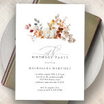 70th Birthday Party White Pumpkin Fall Flowers  Invitation<br><div class="desc">Modern and elegant white pumpkin and fall flowers floral design. The soft watercolor palette is a sophisticated blend of soft pink and dark rich golden yellow and brown. The fall leaves surround the white pumpkin for a special autumn display. Perfect for your fall birthday party.</div>