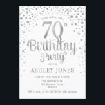 70th Birthday Party - White & Silver Invitation<br><div class="desc">70th Birthday Party Invitation.
Elegant design in white and faux glitter silver. Features stylish script font and confetti. Message me if you need custom age.</div>
