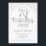 70th Birthday Party - White & Silver Invitation<br><div class="desc">70th Birthday Party Invitation.
Elegant design in white and faux glitter silver. Features stylish script font and confetti. Message me if you need custom age.</div>