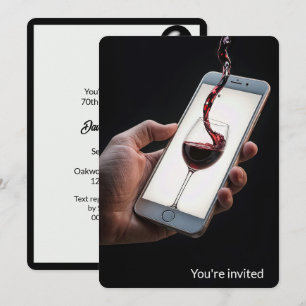 70th Birthday Party Wine On Smartphone Screen Invitation
