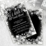 70th Birthday Party Winter Wonderland Snowflake Invitation<br><div class="desc">Elegant winter wonderland 70th birthday invitation features beautiful calligraphy surrounded by a lush snowflake and snow border. The snowflakes pop against the dark black background. You can actually change the background colour to any colour. Winter Wonderland can't be changed, but all of the remaining text can be edited. This item...</div>