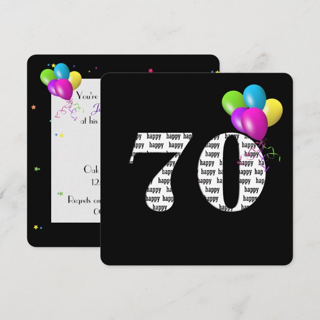 70th Birthday Party with balloon bunch Invitation (Front/Back)