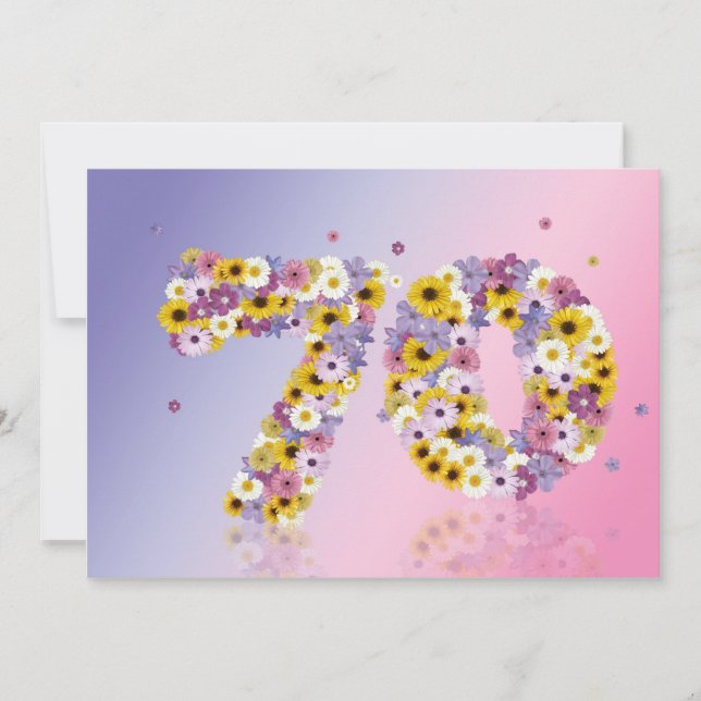 70th Birthday party, with flowered letters Invitation (Front)