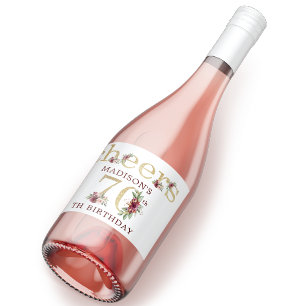 70th Birthday Personalised Gold Floral Sparkling Wine Label