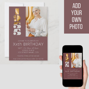 70th birthday photo born in 1955 burgundy  invitation