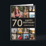 70th Birthday Photo Collage 13 Photos Black & Gold Card<br><div class="desc">70th Happy Birthday Photo Collage 13 Photos Black and Gold Birthday Card for Any Age. 1st 13th 15th 16th 18th 20th 21st 30th 40th 50th 60th 70th 80th 90th 100th,  Any Ages. For further customisation,  please click the "Customise it" button and use our design tool to modify this template.</div>