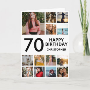 70th Birthday Photo Collage 13 Photos Black White Card