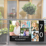 70th Birthday Photo Collage 5 Picture Black White Banner<br><div class="desc">Personalised banner celebrating a 70th Birthday - or customise for any other age! The photo template is set up for you to add 5 of your favourite photos which are displayed in a photo collage of horizontal landscape and vertical portrait formats. The wording simply reads "Happy Birthday [your name]" in...</div>