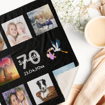 70th birthday photo collage black sherpa blanket<br><div class="desc">A gift for a woman's 70th birthday,  celebrating her life with a collage of 8 of your photos.  Templates for a name,  age 70 and a date.  Date of birth or the date of the anniversary.  White and gray colored letters.  Black colored background.</div>
