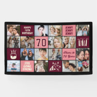 70th Birthday Photo Collage Custom Black Burgundy