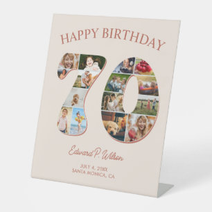 70th Birthday Photo Collage Elegant and Timeless Pedestal Sign