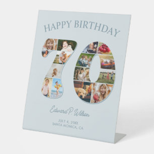 70th Birthday Photo Collage Elegant and Timeless Pedestal Sign