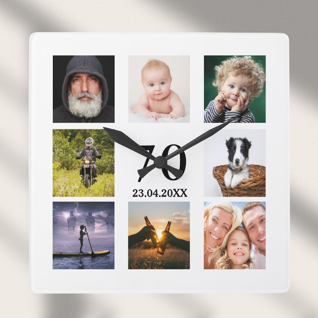 70th birthday photo collage guy square wall clock (Creator Uploaded)