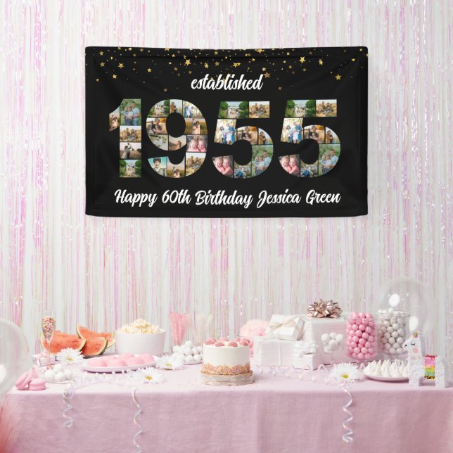 70th Birthday Photo Collage party Established 1955 Banner (Party)