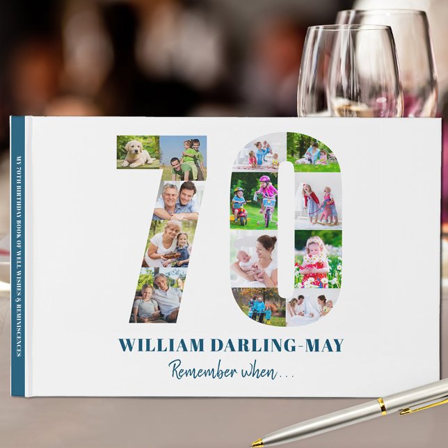 70th Birthday Photo Collage Remember When ... Blue Guest Book (Creator Uploaded)