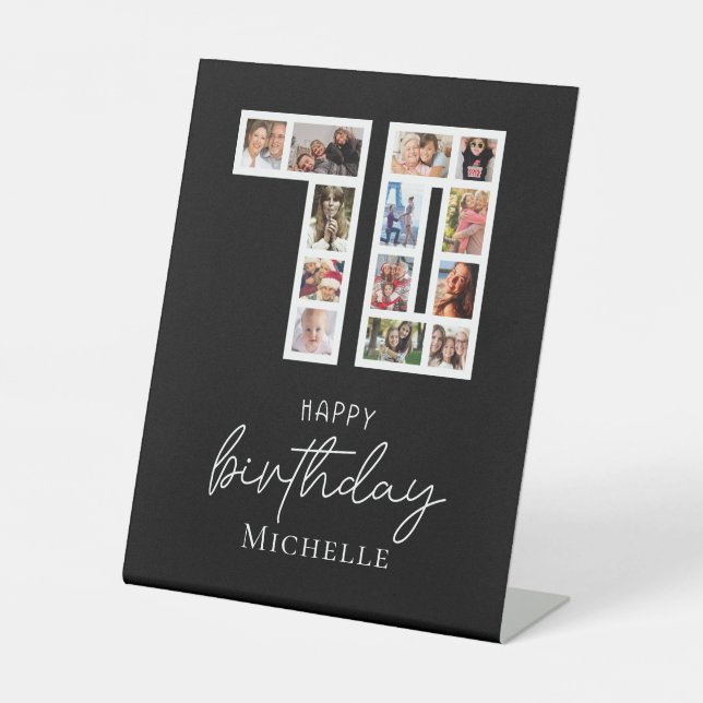 70th Birthday Photo Collage Tabletop Sign (Front)