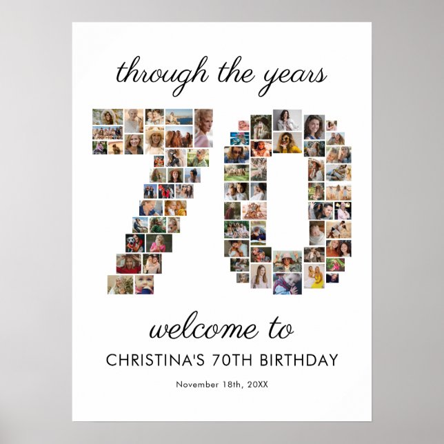 70th Birthday Photo Collage Welcome Poster (Front)