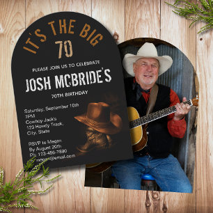70th Birthday Photo Cowboy Hat Boots Masculine Invitation