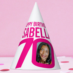70th birthday photo custom photo pink white party hat