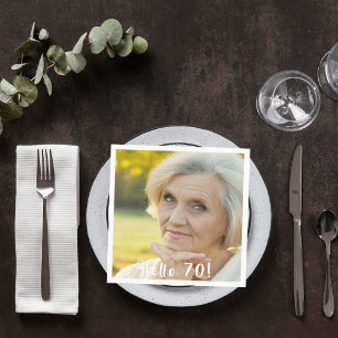 70th birthday photo hello 70 woman napkin