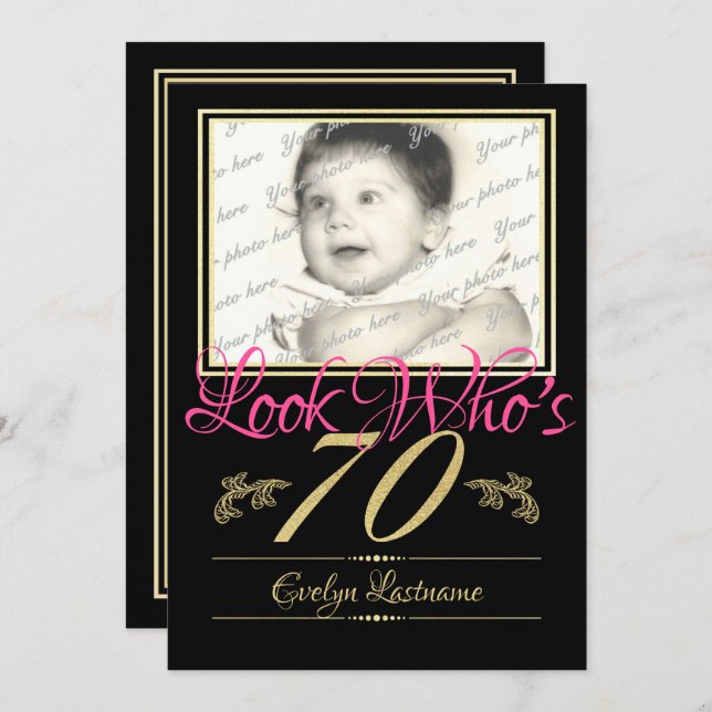 70th Birthday Photo Invitation (Front/Back)