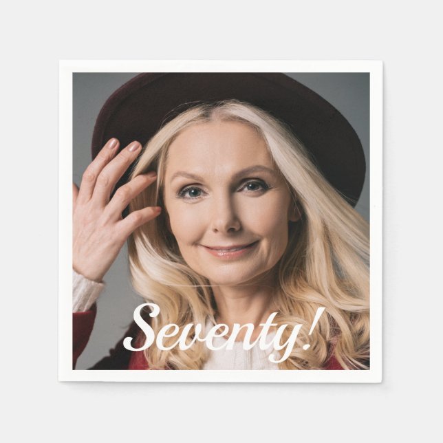 70th birthday photo script woman text napkin (Front)