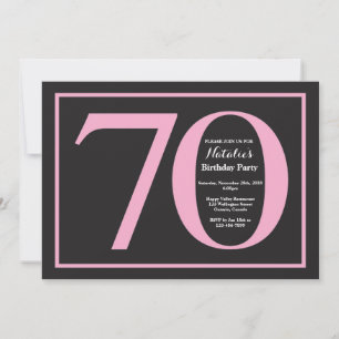 70th Birthday Pink and Black Chalkboard Invitation