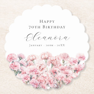 70th Birthday Pink Carnation January Birth Flower Paper Coaster