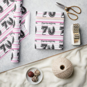 70th birthday pink Customise Name Wrapping Paper