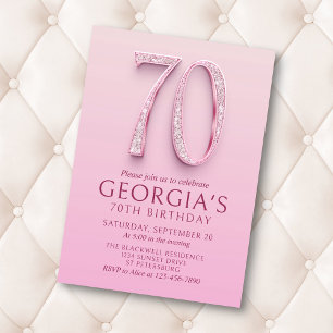 70th Birthday Pink Diamonds Invitation