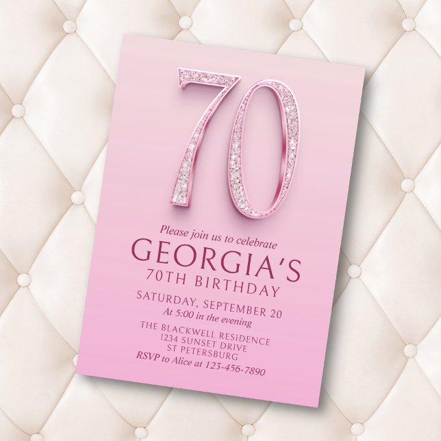 70th Birthday Pink Diamonds Invitation (Creator Uploaded)