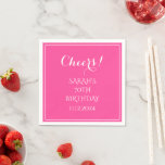 70th Birthday Pink Elegant Script Modern Cheers Napkin<br><div class="desc">70th Birthday,  pink and white,  modern,  cheers,  script,  elegant,  paper napkins. 70th Birthday. Perfect for her. Golfer gift idea. Personalise it with a year.</div>