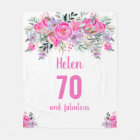 70th birthday pink floral  fleece blanket