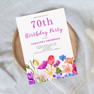 70th Birthday Pink Floral Invitation