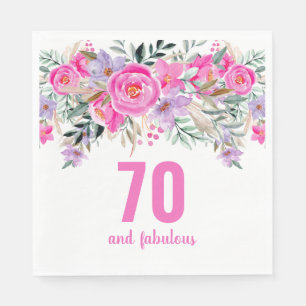 70th birthday pink floral party napkins