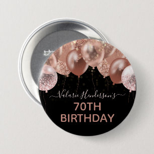 70th Birthday Pink Glitter Balloons 7.5 Cm Round Badge