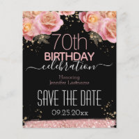 70th Birthday Pink Glitter Floral 
