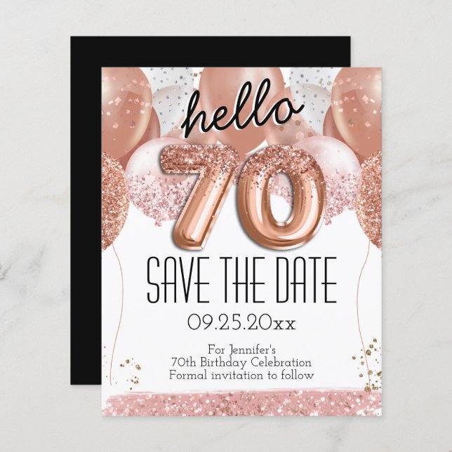 70th Birthday Pink Glitter Save the Date (Front/Back)