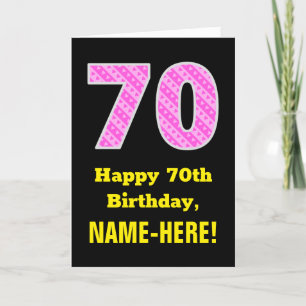 70th Birthday: Pink Stripes and Hearts "70" + Name Card