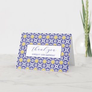 70th Birthday Portuguese Tiles Blue Thank you  Card