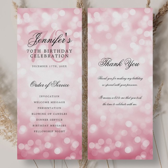 70th Birthday Program Blush Pink Bokeh Thank You Invitation (70th Birthday Program Blush Pink Bokeh Thank You)