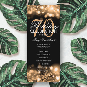 70th Birthday Program Glam Lights Gold w/ Menu