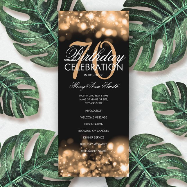 70th Birthday Program Glam Lights Gold w/ Menu (Creator Uploaded)