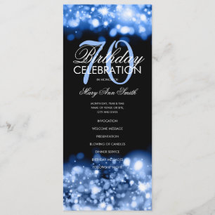 70th Birthday Program Glam Lights Navy Blue Menu